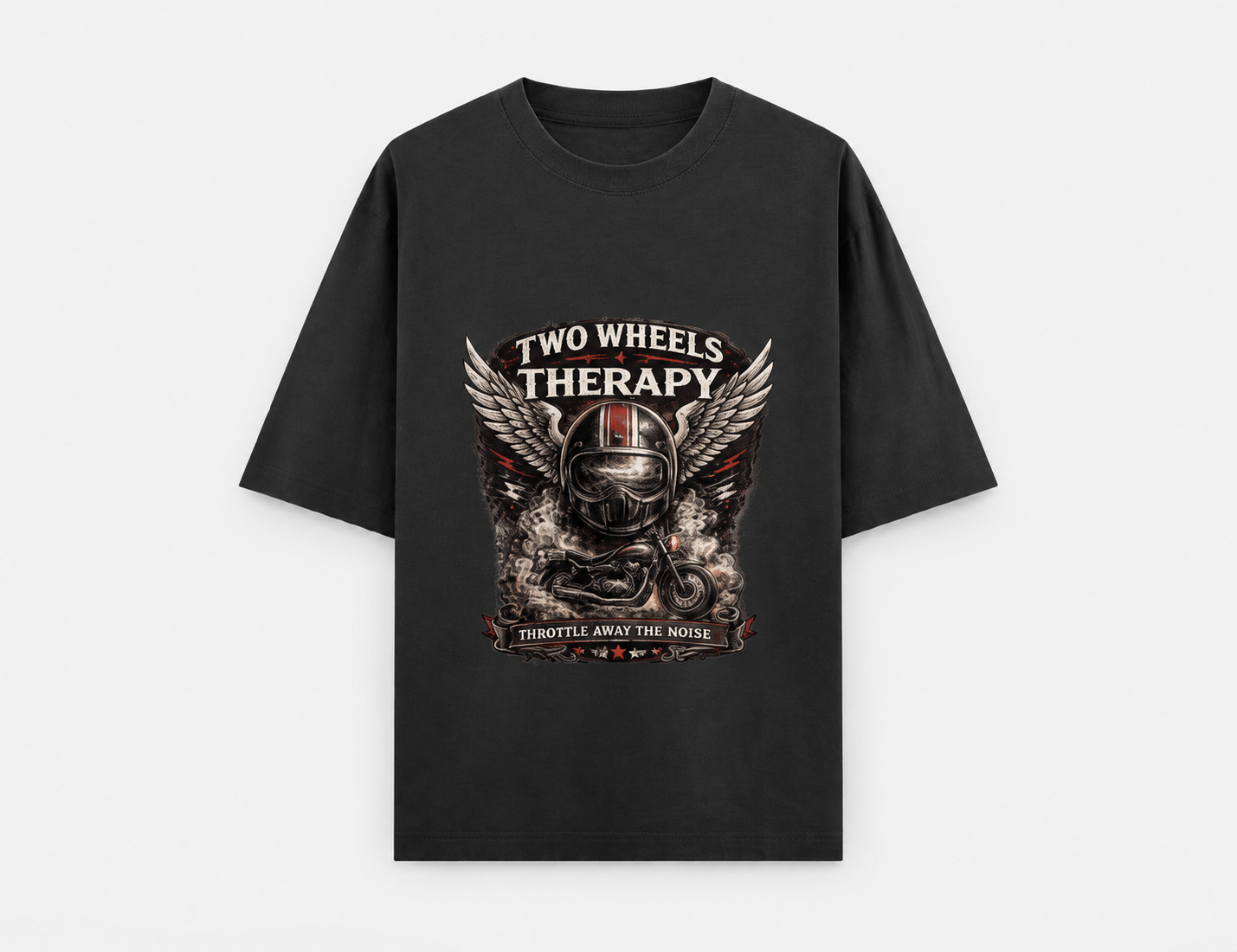 Two Wheels Therapy Motorcycle Oversized T-Shirt