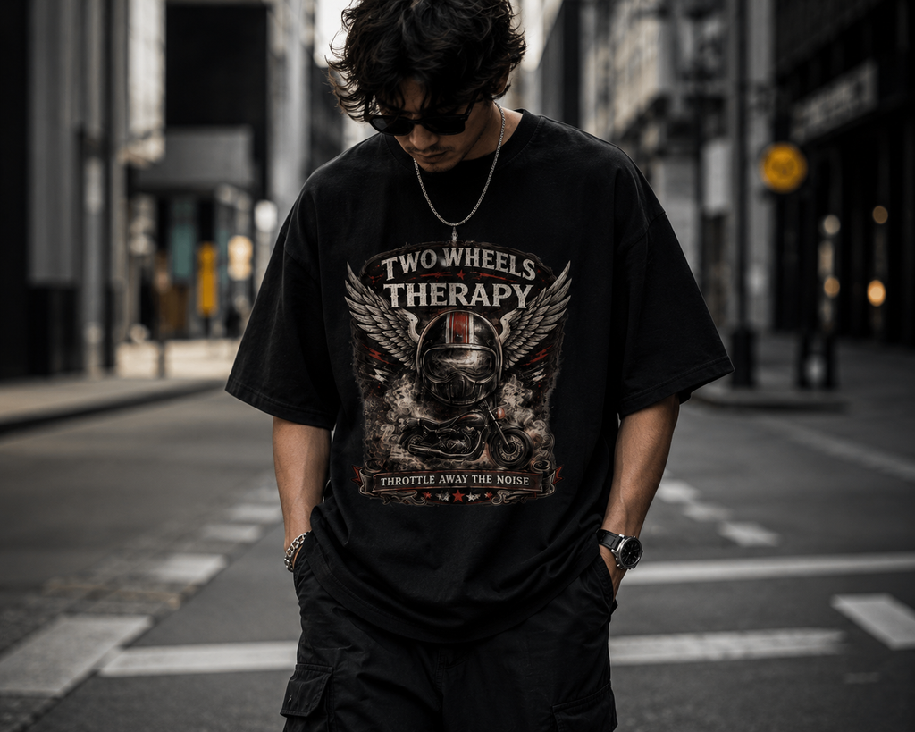 Two Wheels Therapy Motorcycle Oversized T-Shirt