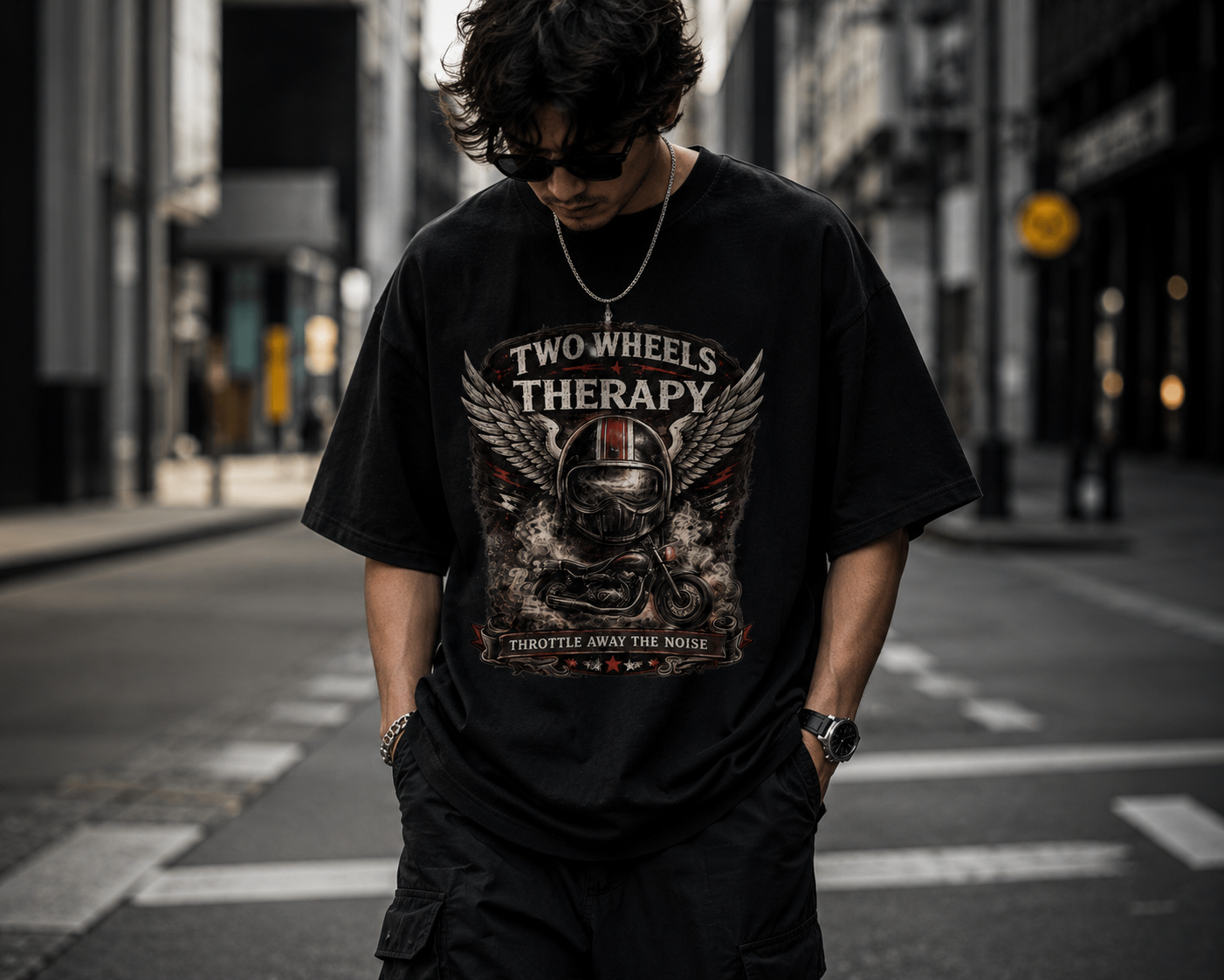 Two Wheels Therapy Motorcycle Oversized T-Shirt