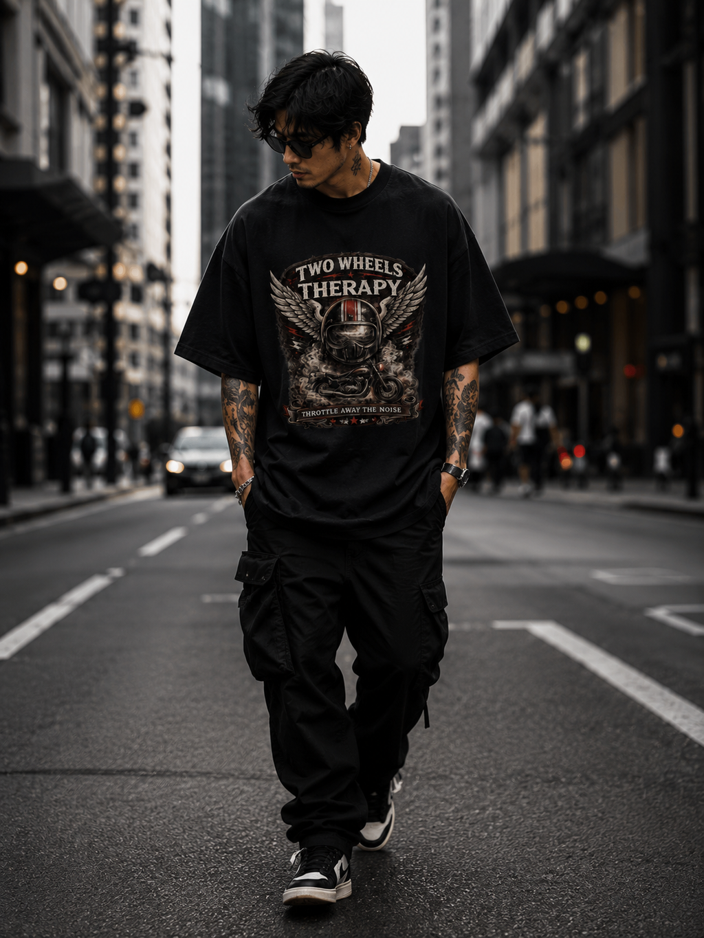 Two Wheels Therapy Motorcycle Oversized T-Shirt