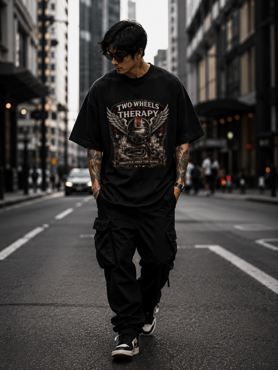 Two Wheels Therapy Motorcycle Oversized T-Shirt