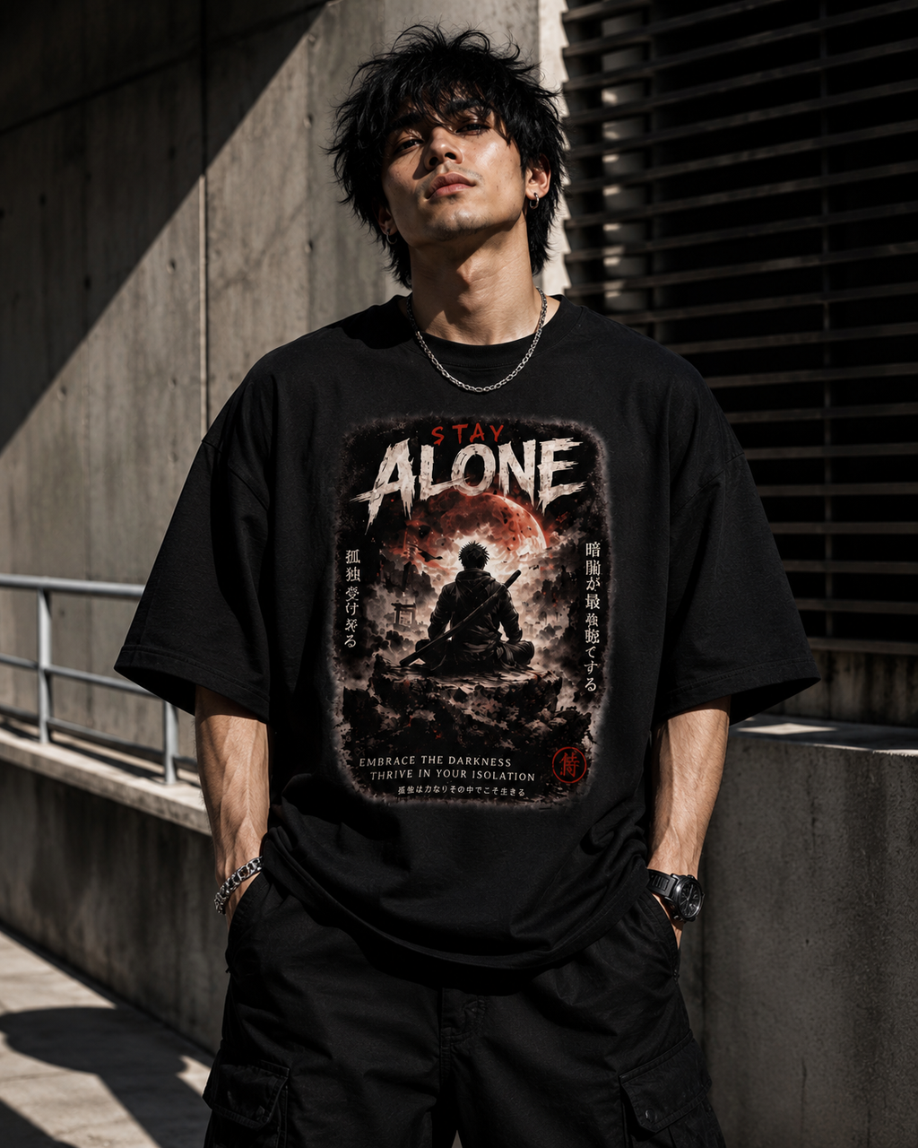Stay Alone Dark Aesthetic Oversized T-Shirt